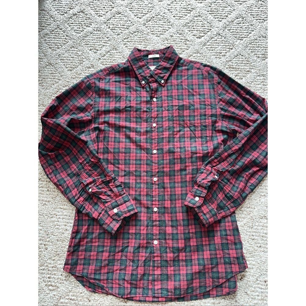 J. Crew Shirt Mens Medium Red Green Plaid Slim Fit Cotton Button-Down Shirt